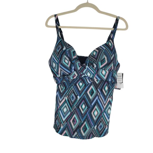 Macys Tankini Top 14 Swimwear Full Bust Support Underwire Push Up Multicolor NWT - Picture 1 of 11